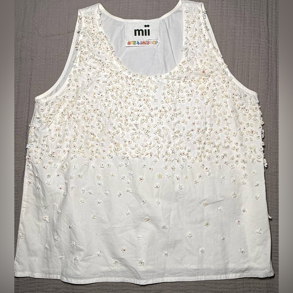 Mii Embroidered Beaded Floral Tank Top Cotton Handmade S - Picture 4 of 12